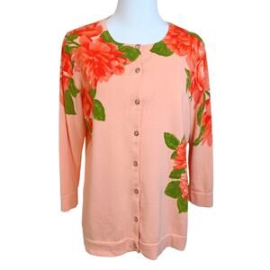 ISAAC MIZRAHI LIVE Light Cardigan M Peach/Orange Flower Floral Event Office Work